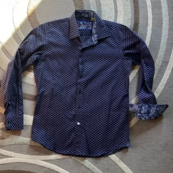 Robert Graham Shirt Flip Cuff Button Up Purple Pattern Youth Large 14-16 - Picture 2 of 11